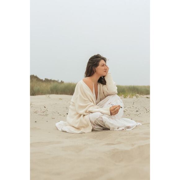 TOCCIN x RTR Off-White 100% Cotton Knit Front Button Beach Cardigan Size Large - Picture 14 of 15